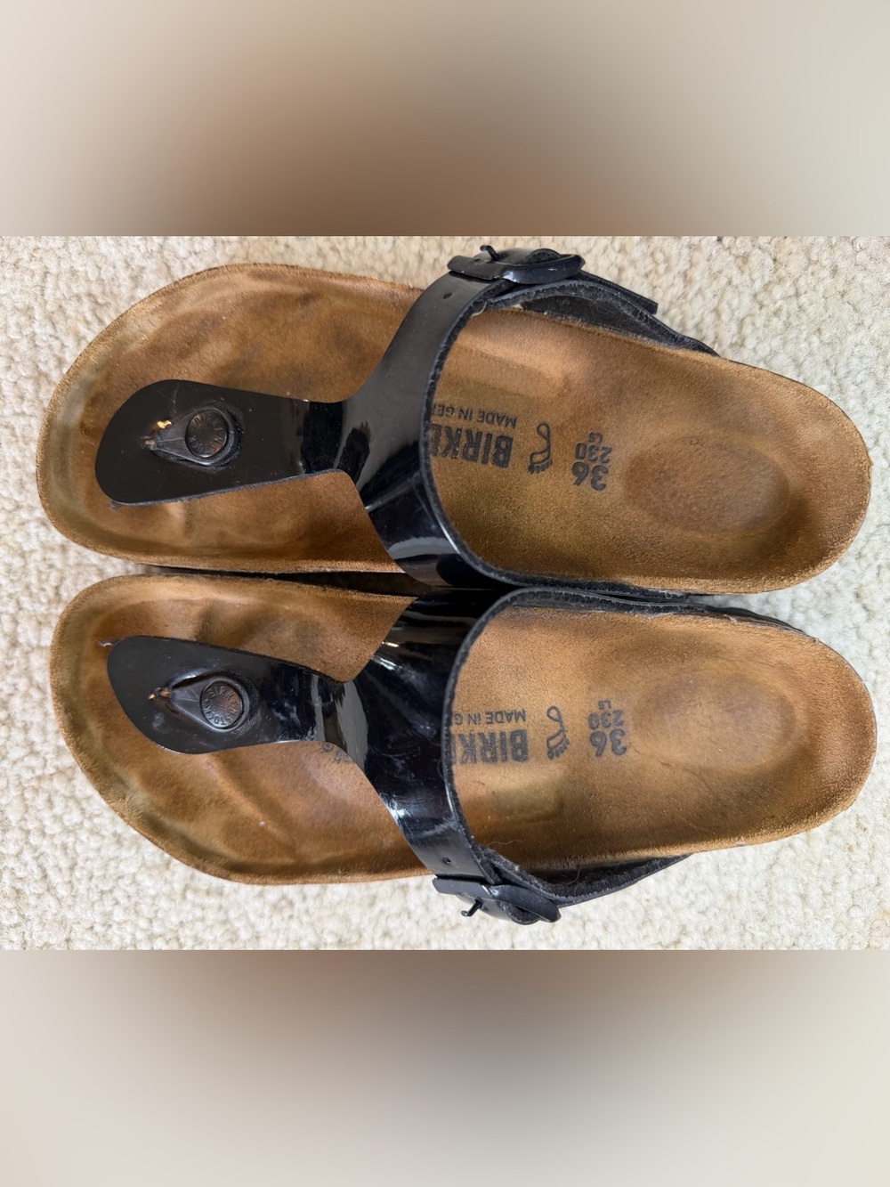 Birkenstock Black Patent Gizeh-Style Thong Sandals
